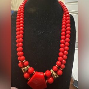 Vintage Red Lucite Graduated double strand Beaded Necklace